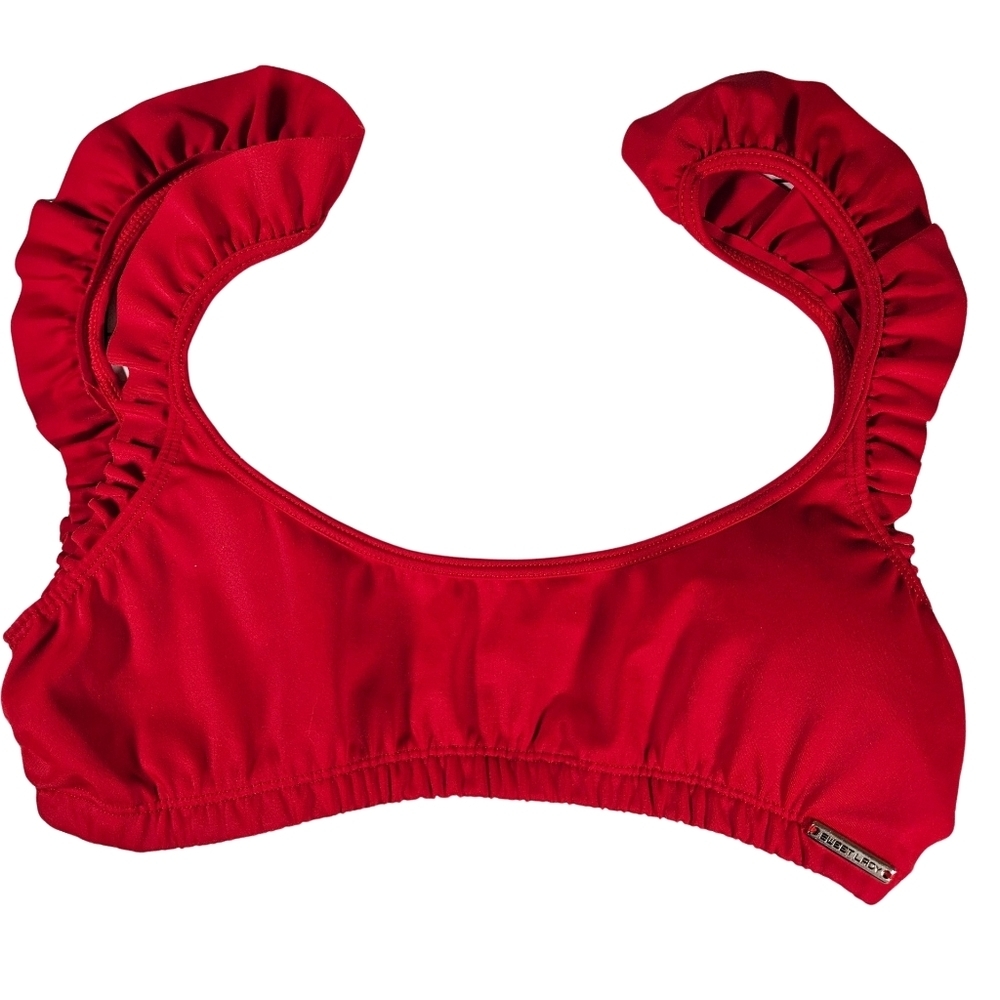 Sweet Lady Swim Top, Size 2, Red, Ruffle Straps